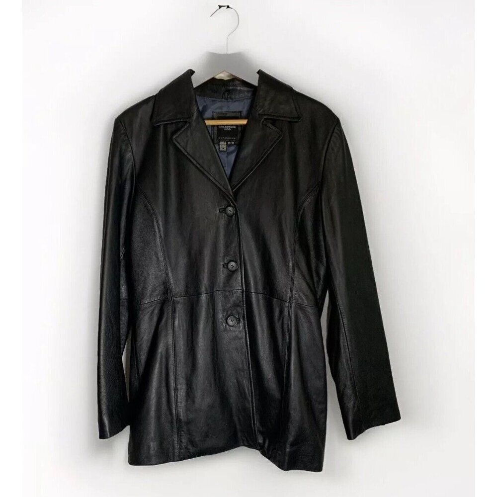 Vintage Colebrook‎ Womens Jacket Soft Leather Black Sz M Y2k Streetwear Grunge